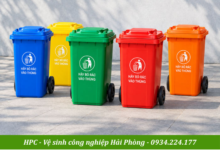 Thùng rác công nghiệp nhiều màu dễ nhận biết